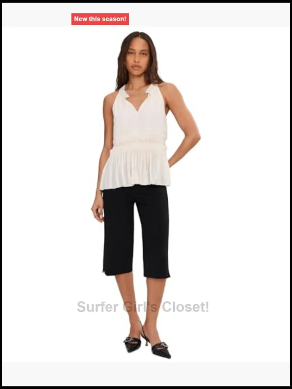 Sleeveless Ruffled Woven Top V-Neck 100% Polyester